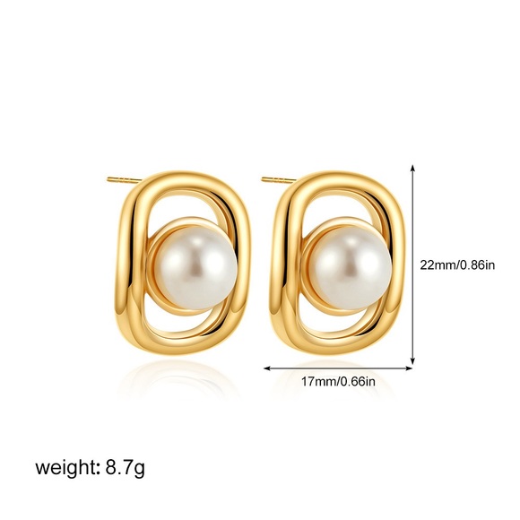 14K Gold Plated Statement Earrings*Pearl Everyday Earrings*Old Money Style*SL - Picture 5 of 5